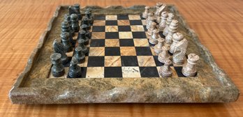 Stone Chess Board With Carved Stone Pieces