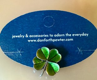Vintage Danforth Pewter And Enamel 4 Leaf Clover With Original Tag
