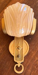 Art Deco M. E. Inc. Cast Metal Gold Tone Wall Sconce With Glass Slip Shade