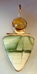14k Yellow Gold Moonstone &  Imperial Jasper Pendant - Total Weight - 5.35 Grams