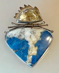 K2 Jasper & Rutilated  Quartz Sterling Silver Pendant - Signed J.S. Koch - 20.4 Grams