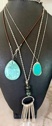 (3) Vintage Necklaces - Stone Pendant - Blue Plastic Pendant &