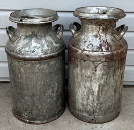 (2) Antique Galvanized 5 Gallon Milk Jugs