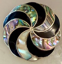 Vintage Mexico Sterling Silver & Abalone Pendant Pin Signed A. R. - Weight 5.94 Grams