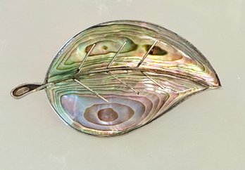 Vintage Mexico CCC Sterling Silver & Abalone Leaf Pin - Weight  4.65 Grams