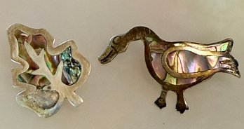 Vintage Mexico Sterling Silver & Abalone Flower ( As Is) & Goose Pins - Weight 4.95 Grams