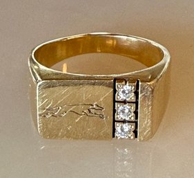 10K Yellow Gold & 3 Diamond Greyhound Bus 30 Year Josten's Service Ring Size 12.5 - 12.96 Grams