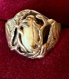 Antique 14K Gold & Sterling Silver Elk Tooth Ring Size 11.25 - Total Weight 13.62 Grams