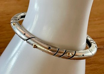 Gorgeous John Atencio Sterling Silver & 18K Gold Hinged Bangle Bracelet With Original Bag - 40.92 Grams