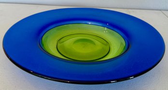 Dansk Cobalt Blue And Green Hand Blown Glass Console Dish