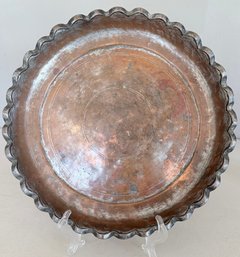 Antique Solid Hammered Copper Pie Crust Dish