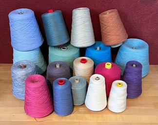 Lot Of Assorted Color Wool, Cotton, And Acrylic Yarn Skeins And Cones