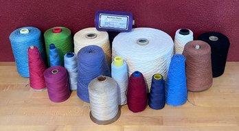 Lot Of Assorted Color Wool, Cotton, And Acrylic Yarn Skeins And Cones