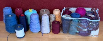Lot Of Assorted Color Wool, Cotton, And Acrylic Yarn Skeins And Cones