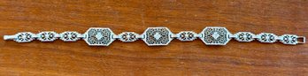 Antique Art Deco 10k White Gold And Diamond Filigree 7' Bracelet - 5.17 Grams Total