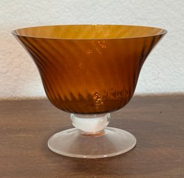 Hand Blown Art Glass Amber Swirl Footed Bowl