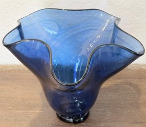 Hand Blown Cobalt Blue Art Glass Handkerchief Vase