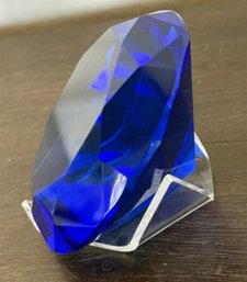 Cobalt Blue Crystal Gemstone Faceted 5 Inch Paperweight