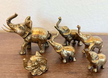 (6) Vintage Solid Brass Elephant Figurines
