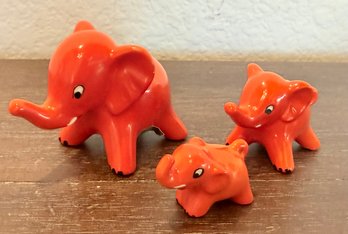 Goebel Family Of 3 Vintage Orange Elephant Figurines
