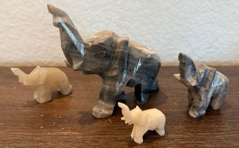 (4) Vintage Grey Marble Hand Carved Elephant Figurines