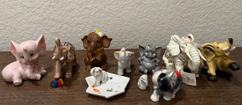 Assorted Vintage Porcelain Elephant Figurines, Japan, Lefton, Big Top With Original Tagsed