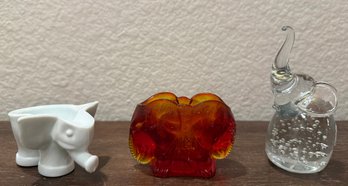 (3) Vintage Glass Elephants Open Top Milk Glass - Amberina Two Sided Open Top & George Good Blown Glass