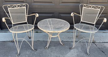 (3) Piece MCM Garden Set Wrought Iron Chairs And Table