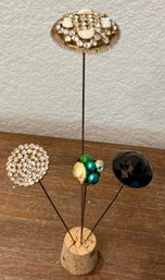 (4) Victorian Antique Long Hat Pins - Rhinestone - Black Faceted Glass - Mercury Glass