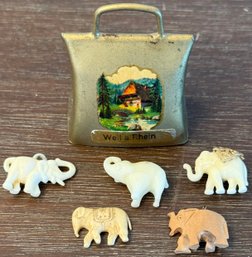 Vintage Elephant Pendants And Small Brass Bell