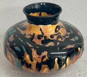 Hand Made Signed 11' Drip Glaze Multicolor Pottery Pot