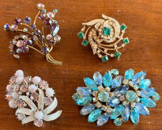 (4) Vintage Rhinestone Brooches - Austria - Silver & Gold Tone