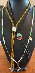 (2) Vintage Bolo Ties (1) Occupied Japan Glass Bead Necklace