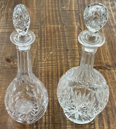 (2) Vintage Etched Glass Decanters With Floral And Starburst Motif