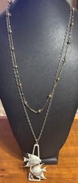 Genuine Cathedral Pisces Pewter Pendant Necklace With 30 Inch Silver Tone Chain & Ball Chain Necklace