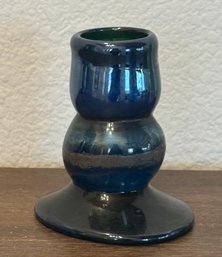 Vintage Blue Iridescent Art Glass Hand Blown Vase