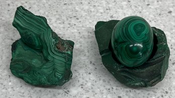 (3) Small Pieces Of Malachite - (1) Egg
