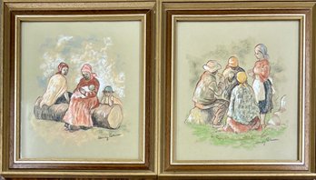 (2) Vintage Wendy Patterson Glass Front Framed Prints