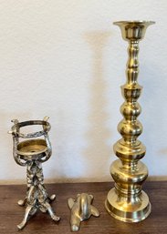 18' Japan Brass Candle Holder, Brass Bear Hanger, Vintage Metal Candle Holder