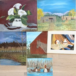 (6) Original Oil Paintings By Selma Williams Unframed - Landscape, Animals, And More