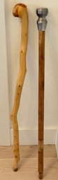 (2) Hand Carved Vintage Walking Sticks - (1) With Pewter Top