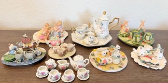 (8) Vintage Miniature Teapot Sets - Bunnies, Jemima Puddle Duck, Angel Bears, Noah's Ark,