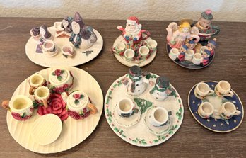 (6) Holiday Miniature Tea Sets - Santa, Angels, Snowmen