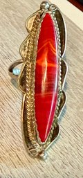 Stunning Fred Maloney Navajo Sterling Silver Red Stone Ring Size 8.5 Weight  17.05 Grams