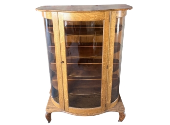 Antique Allegan Furniture Co. Michigan Tiger Oak Carved Glass Display Case With Casters