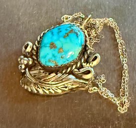 Vintage Paul Frank Navajo Sterling Silver Kingman Turquoise Pendant W 18 Inch Sterling Chain - 12.31 Grams
