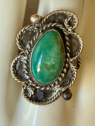 Vintage Fred Maloney Sterling Silver Green Turquoise Ring Size 8 - Weight 8.61 Grams