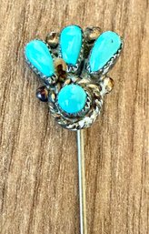 Vintage Zuni Bill & Lou Sterling Silver Turquoise 3.5 Inch Stick Pin