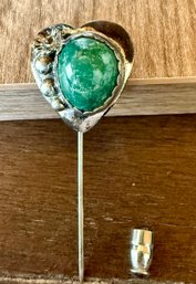 Vintage Fred Maloney Navajo Sterling Silver Green Turquoise 3 Inch Stick Pin