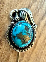 Vintage Navajo Sterling Silver Turquoise 3.5 Inch  Stick Pin